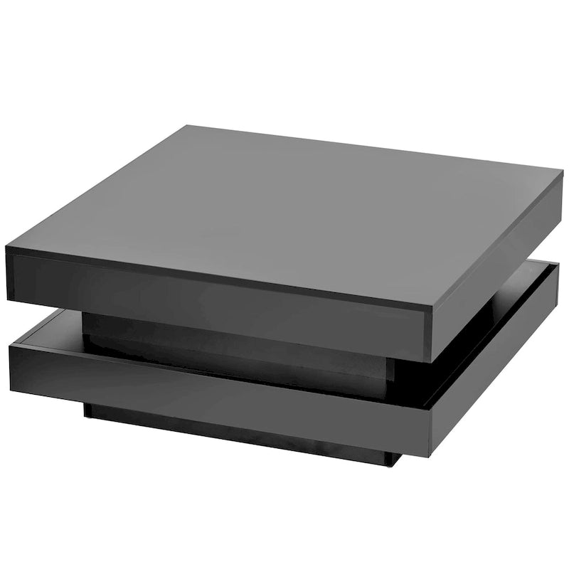 Table basse carrée à 2 niveaux blanc/noir laqué avec ruban LED 16 couleurs