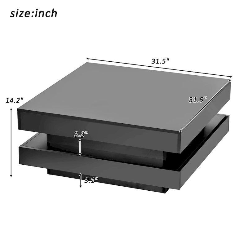 Table basse carrée à 2 niveaux blanc/noir laqué avec ruban LED 16 couleurs