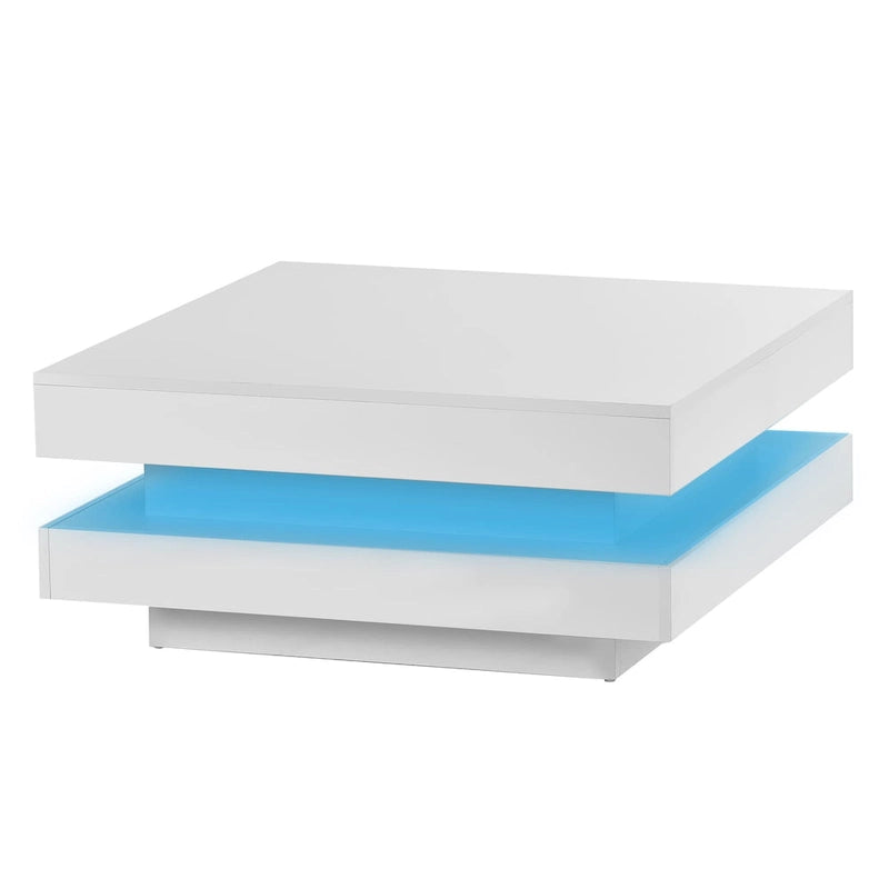 Table basse carrée à 2 niveaux blanc/noir laqué avec ruban LED 16 couleurs