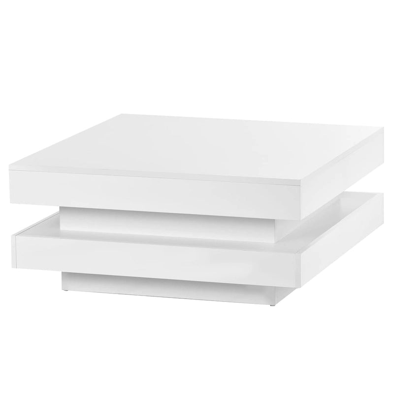 Table basse carrée à 2 niveaux blanc/noir laqué avec ruban LED 16 couleurs