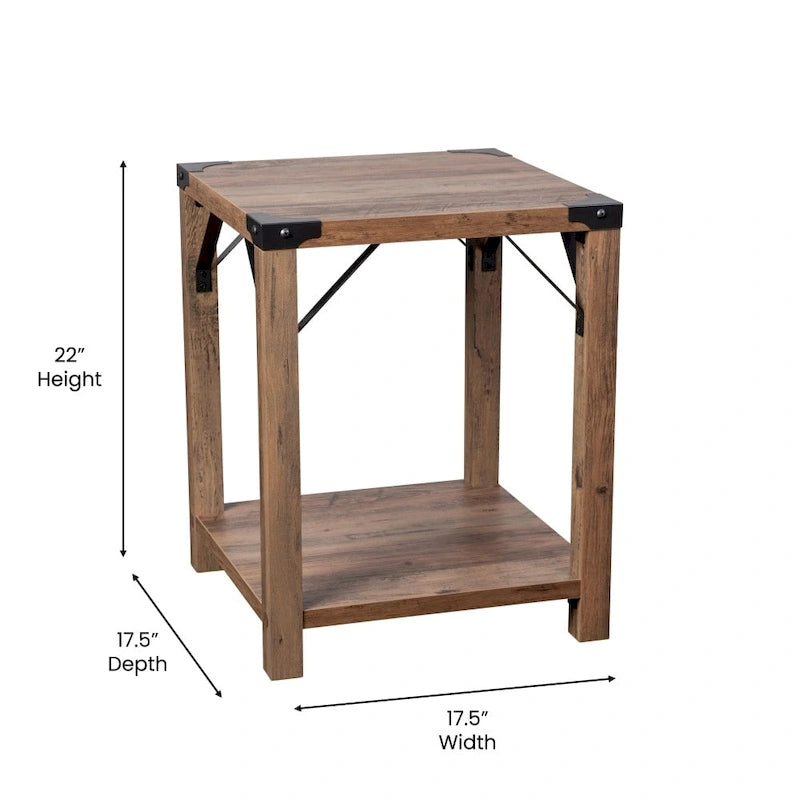 Table d'appoint de ferme à 2 niveaux Chêne Rustique / Effet Gris avec Croisillons et Coins en Métal