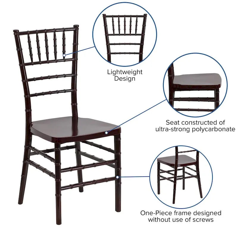 Chaise Chiavari empilable en résine acajou / argent / or / blanc / noir – 1 place