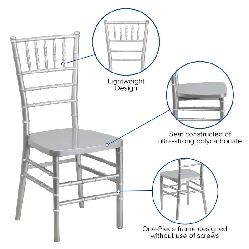 Chaise Chiavari empilable en résine acajou / argent / or / blanc / noir – 1 place
