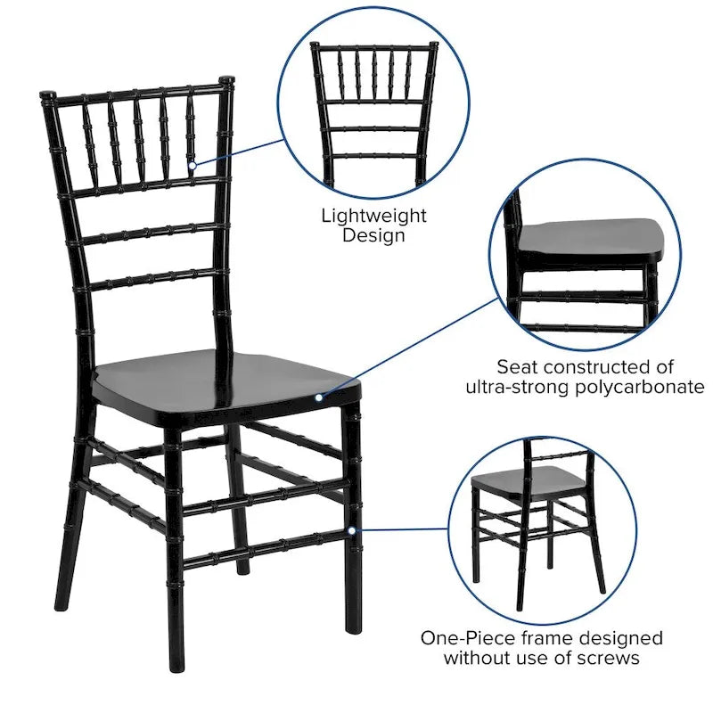 Chaise Chiavari empilable en résine acajou / argent / or / blanc / noir – 1 place