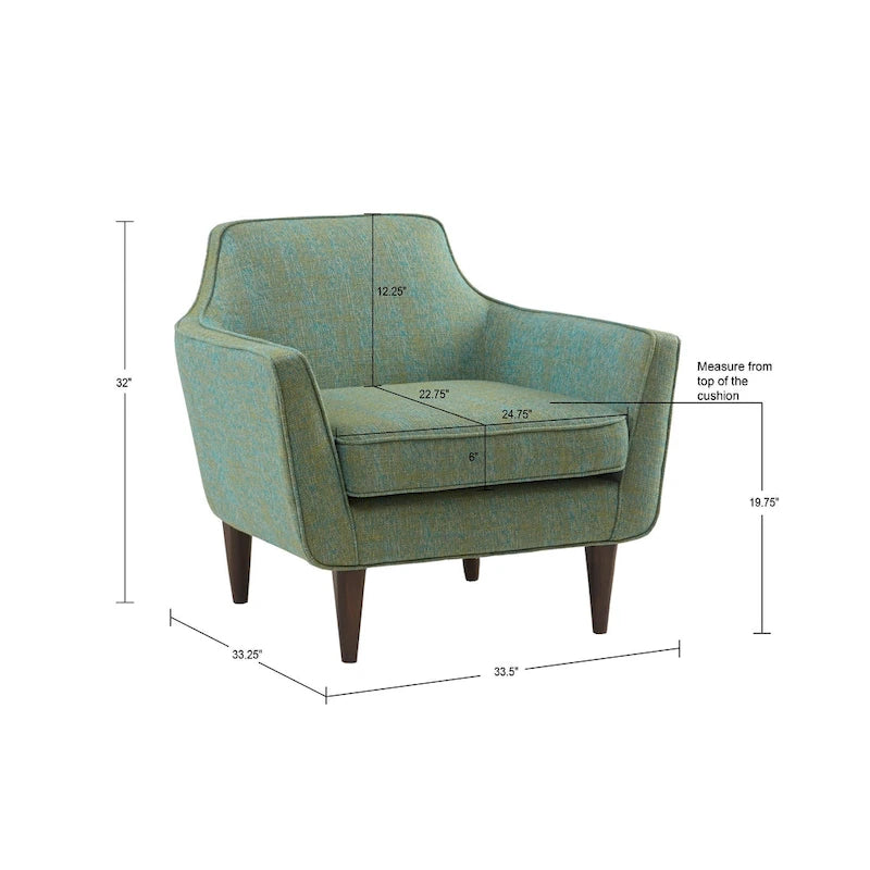 Fauteuil d'appoint dossier bas du milieu du siècle, couleur écume de mer, avec pieds coniques – 1 place