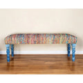 Banc rembourré bohème à rayures arc-en-ciel multicolores avec pieds bleus – 2 places