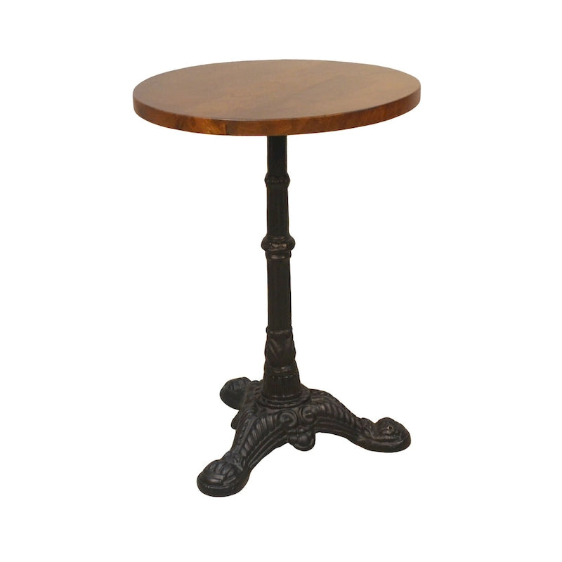 Table d'appoint bistro en bois de manguier noir/châtaignier et base en fonte