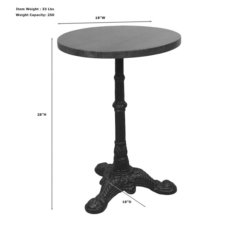 Table d'appoint bistro en bois de manguier noir/châtaignier et base en fonte