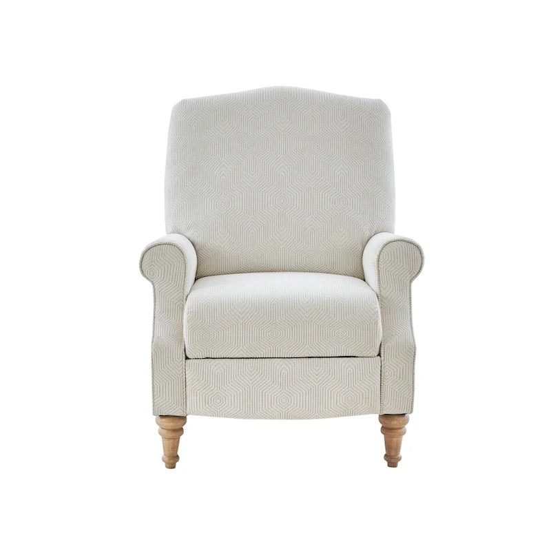 Fauteuil inclinable à dossier haut Jacquard ivoire avec pieds en bois sculpté – 1 place