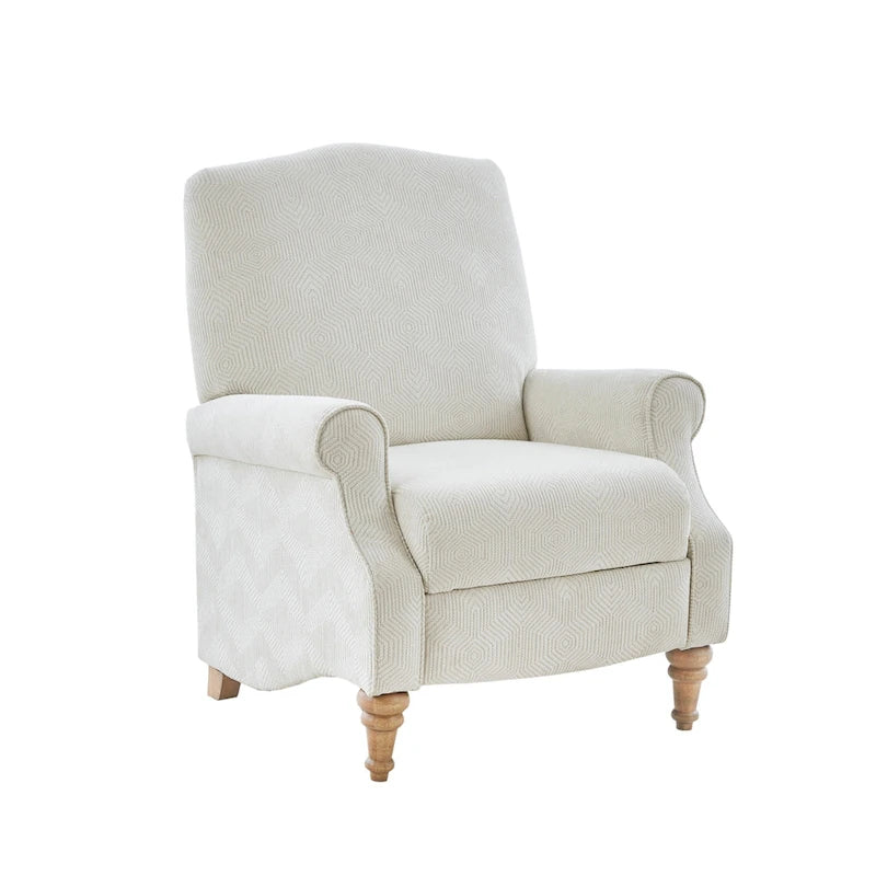 Fauteuil inclinable à dossier haut Jacquard ivoire avec pieds en bois sculpté – 1 place