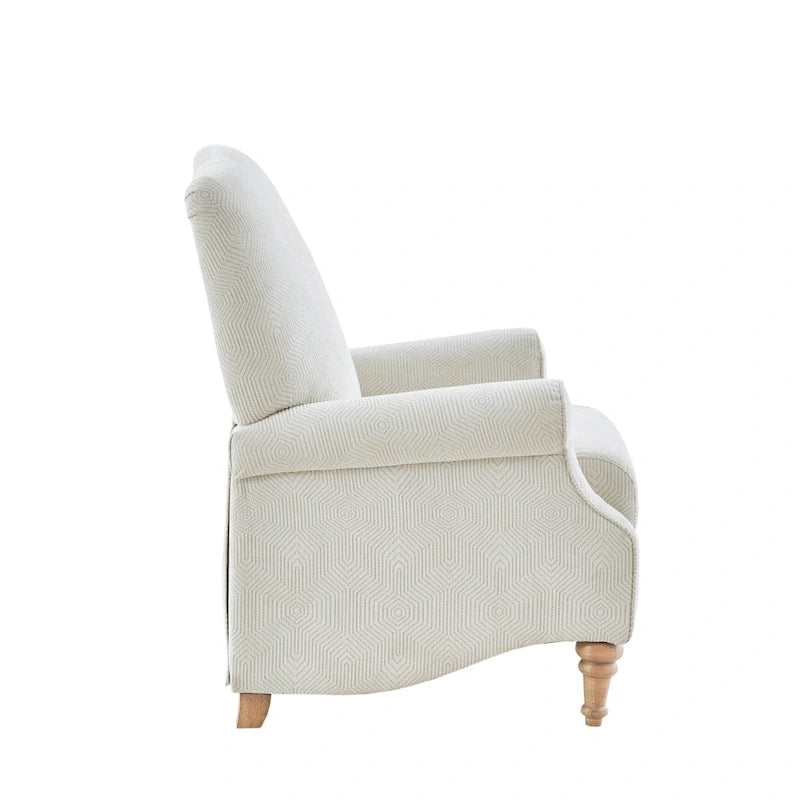 Fauteuil inclinable à dossier haut Jacquard ivoire avec pieds en bois sculpté – 1 place