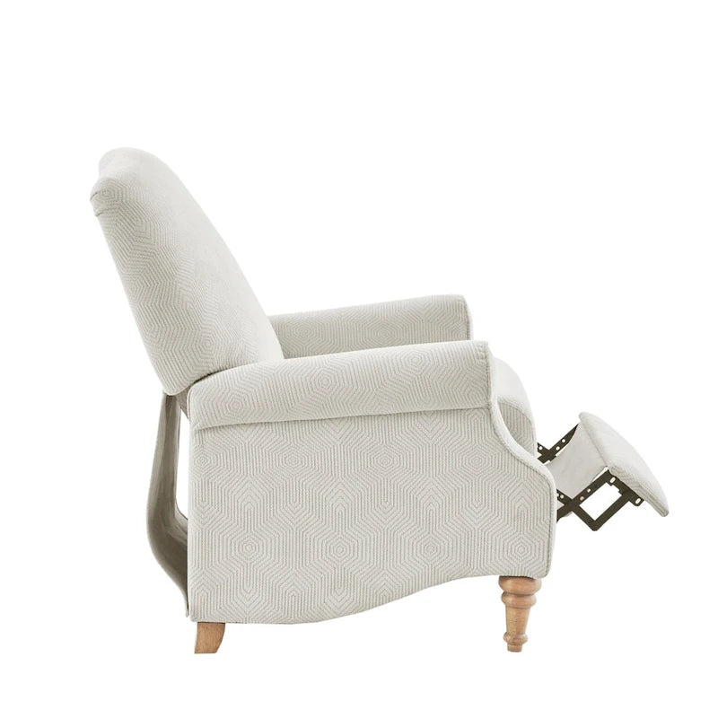 Fauteuil inclinable à dossier haut Jacquard ivoire avec pieds en bois sculpté – 1 place