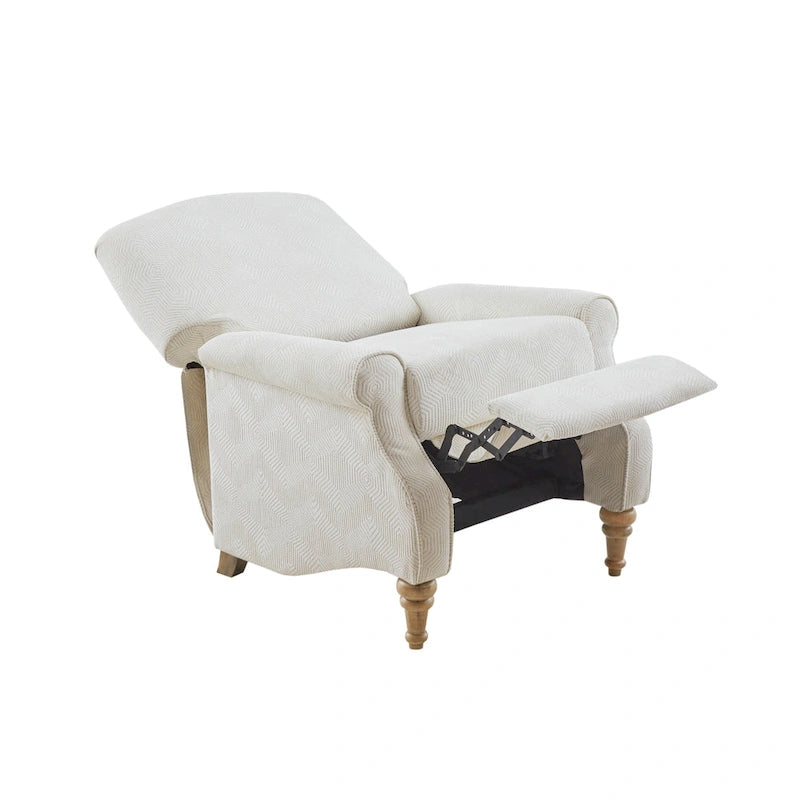 Fauteuil inclinable à dossier haut Jacquard ivoire avec pieds en bois sculpté – 1 place
