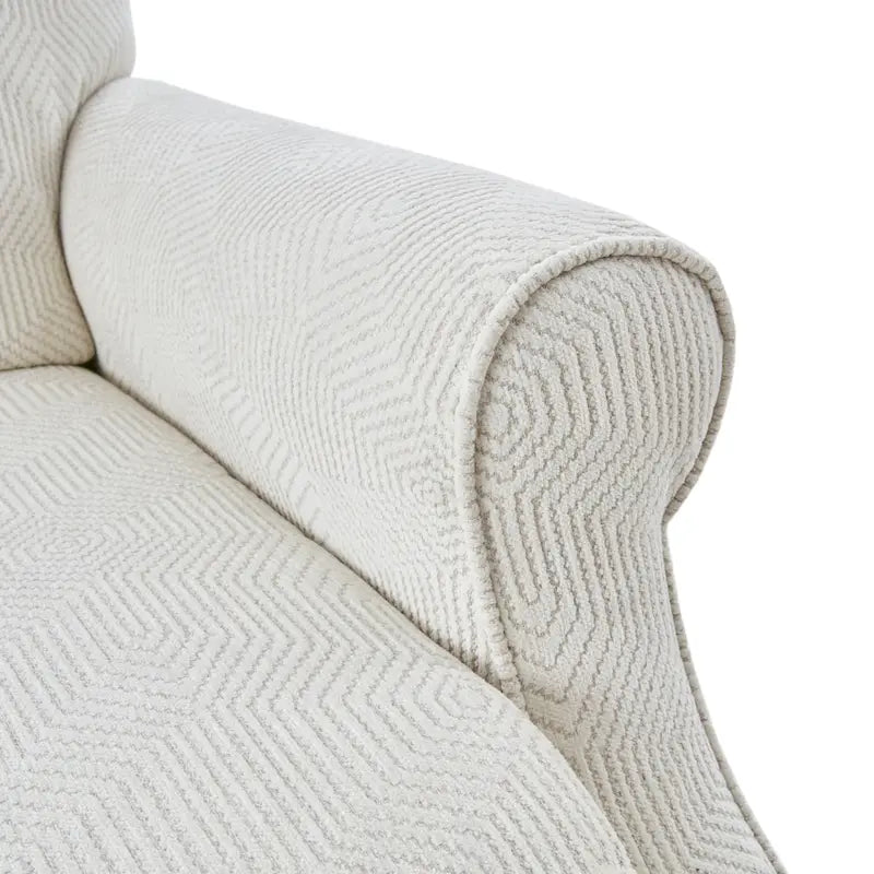 Fauteuil inclinable à dossier haut Jacquard ivoire avec pieds en bois sculpté – 1 place