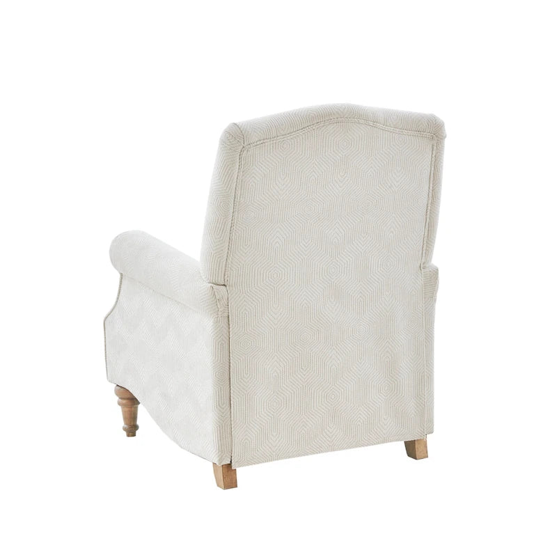 Fauteuil inclinable à dossier haut Jacquard ivoire avec pieds en bois sculpté – 1 place