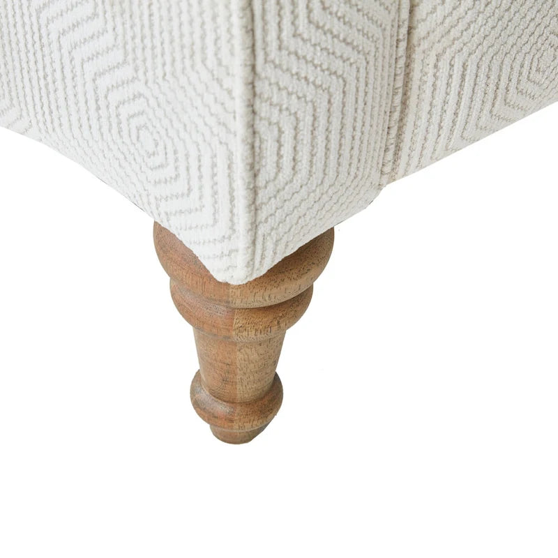 Fauteuil inclinable à dossier haut Jacquard ivoire avec pieds en bois sculpté – 1 place