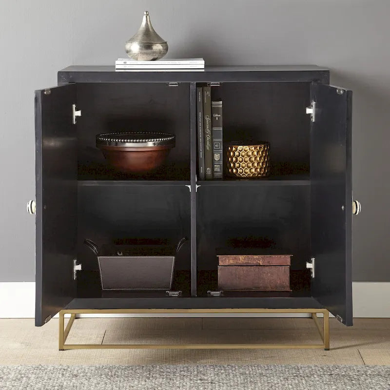 Meuble d'appoint Art déco 2 portes Sunburst ébène foncé avec incrustation en os et résine