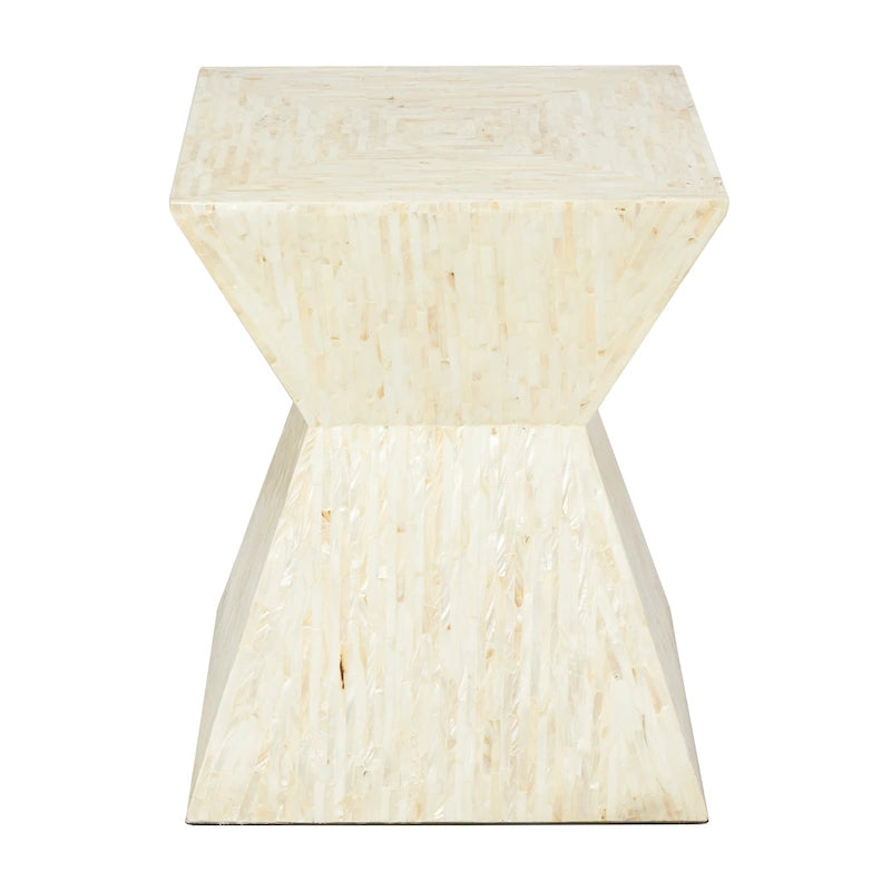 Table d'appoint sablier accent coquille nacre gris/beige – Faite à la main