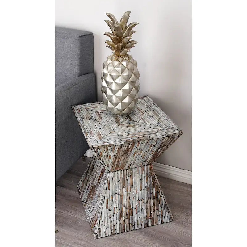 Table d'appoint sablier accent coquille nacre gris/beige – Faite à la main