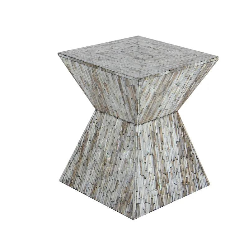 Table d'appoint sablier accent coquille nacre gris/beige – Faite à la main