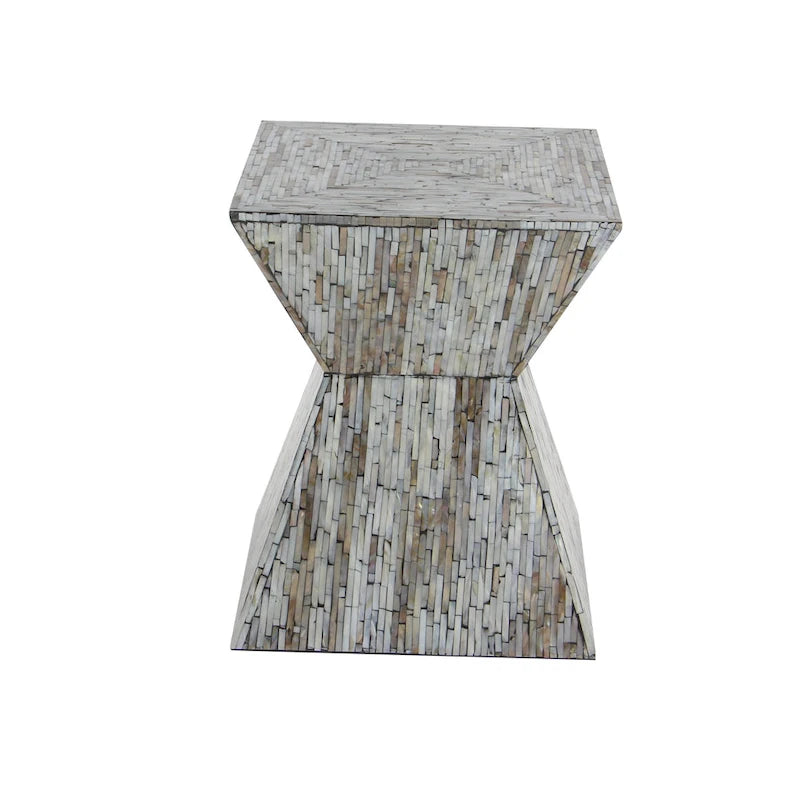 Table d'appoint sablier accent coquille nacre gris/beige – Faite à la main