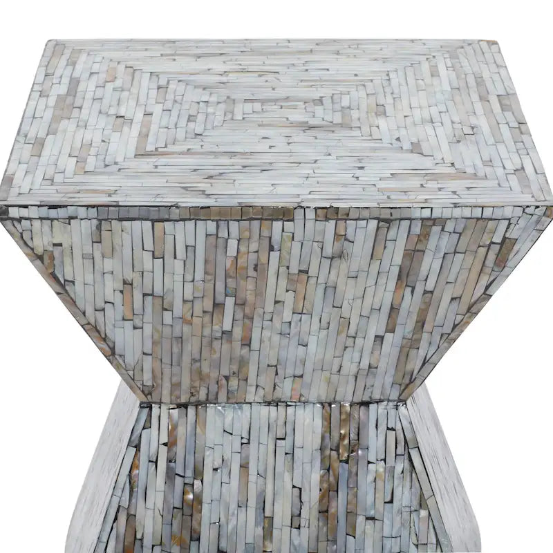 Table d'appoint sablier accent coquille nacre gris/beige – Faite à la main