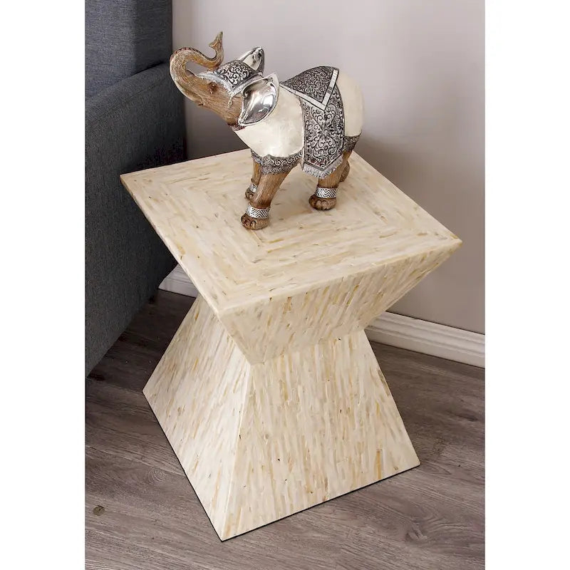 Table d'appoint sablier accent coquille nacre gris/beige – Faite à la main
