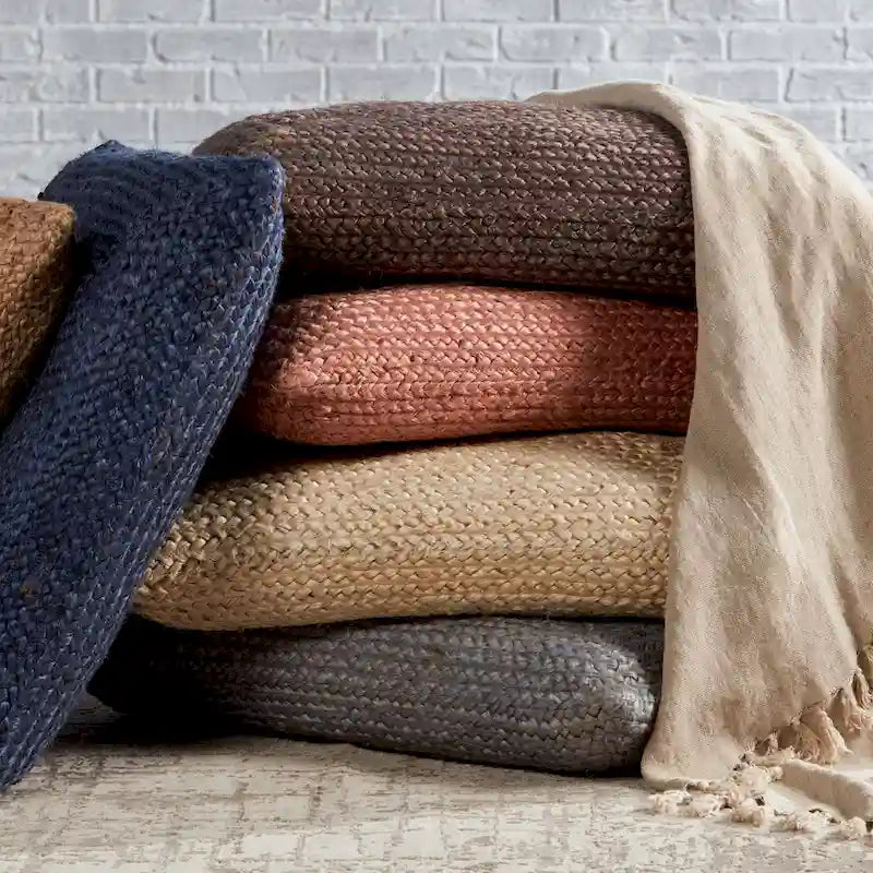 Pouf coussin de sol carré en jute tressé Gris / Bleu / Gris clair / Havane / Ivoire / Rose clair – 1 place