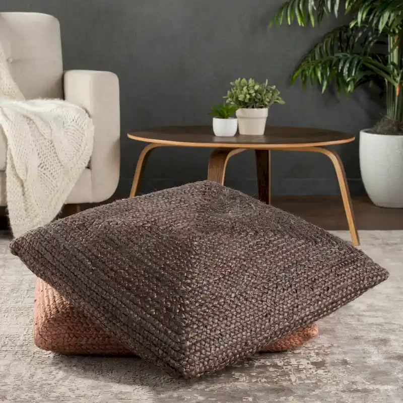 Pouf coussin de sol carré en jute tressé Gris / Bleu / Gris clair / Havane / Ivoire / Rose clair – 1 place