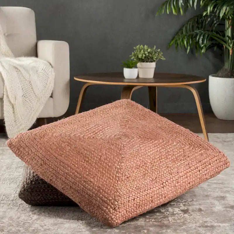 Pouf coussin de sol carré en jute tressé Gris / Bleu / Gris clair / Havane / Ivoire / Rose clair – 1 place