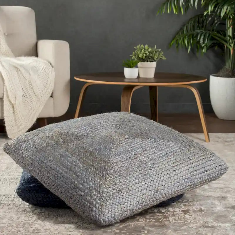 Pouf coussin de sol carré en jute tressé Gris / Bleu / Gris clair / Havane / Ivoire / Rose clair – 1 place