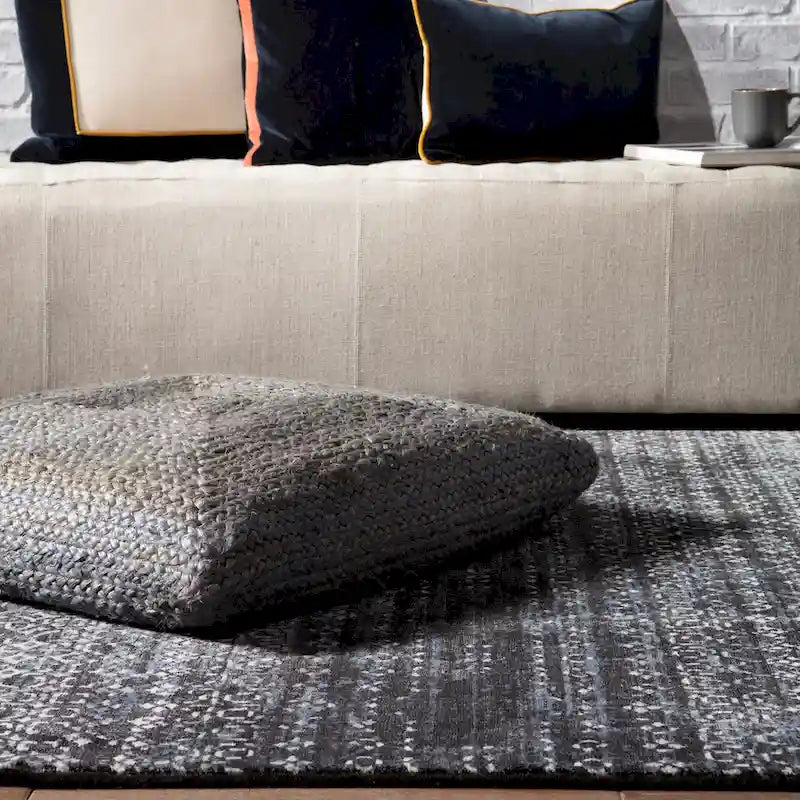 Pouf coussin de sol carré en jute tressé Gris / Bleu / Gris clair / Havane / Ivoire / Rose clair – 1 place