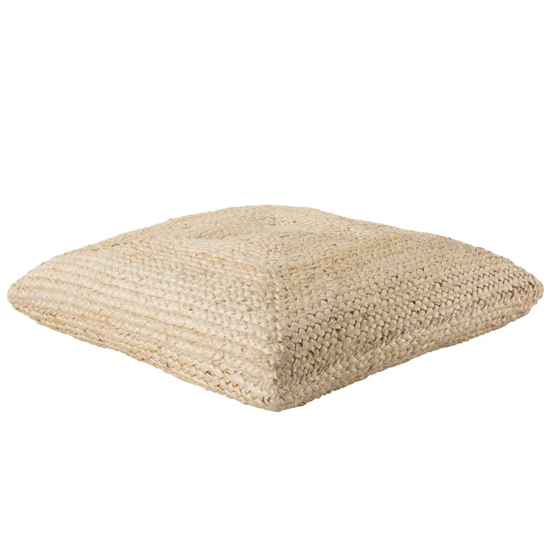 Pouf coussin de sol carré en jute tressé Gris / Bleu / Gris clair / Havane / Ivoire / Rose clair – 1 place