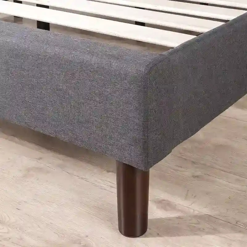 Lit plateforme rembourré géométrique gris avec tête de lit en mousse – Grand lit / Très grand lit / Très grand lit Californien