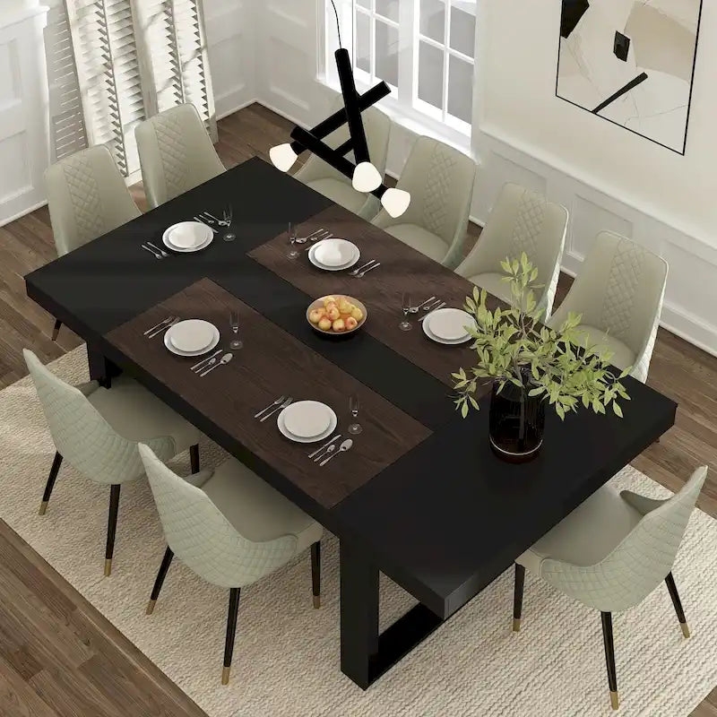 Grande table de conférence en chêne/noir avec piétement en bois – Jusqu'à 8 places assises