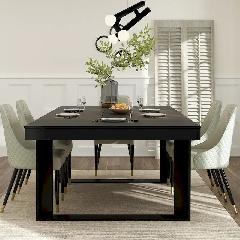 Grande table de conférence en chêne/noir avec piétement en bois – Jusqu'à 8 places assises