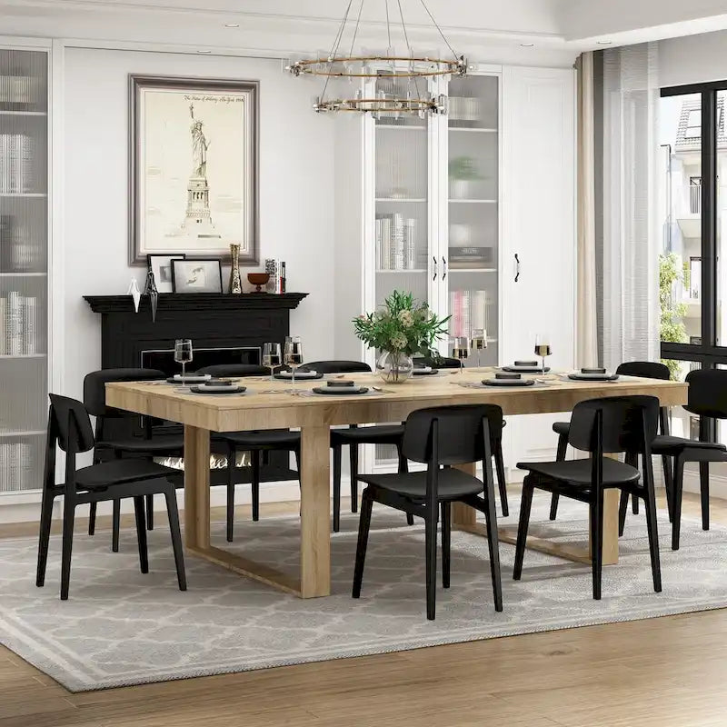 Grande table de conférence en chêne/noir avec piétement en bois – Jusqu'à 8 places assises