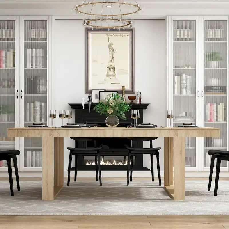 Grande table de conférence en chêne/noir avec piétement en bois – Jusqu'à 8 places assises