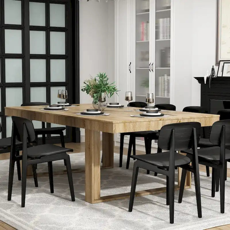 Grande table de conférence en chêne/noir avec piétement en bois – Jusqu'à 8 places assises