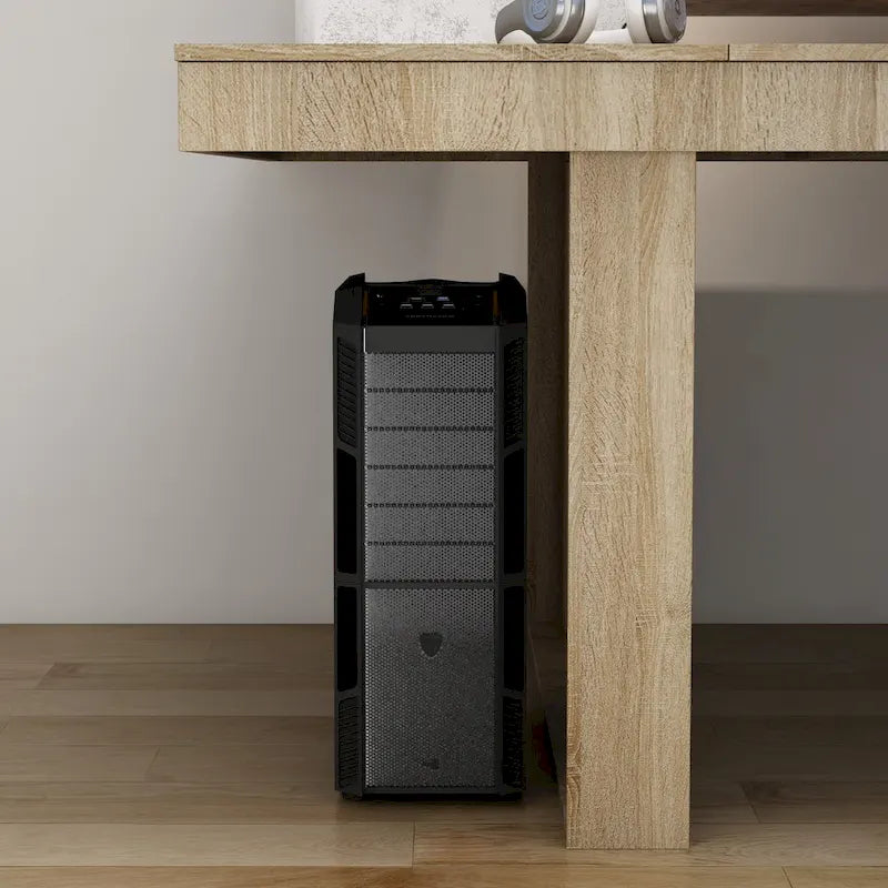 Grande table de conférence en chêne/noir avec piétement en bois – Jusqu'à 8 places assises