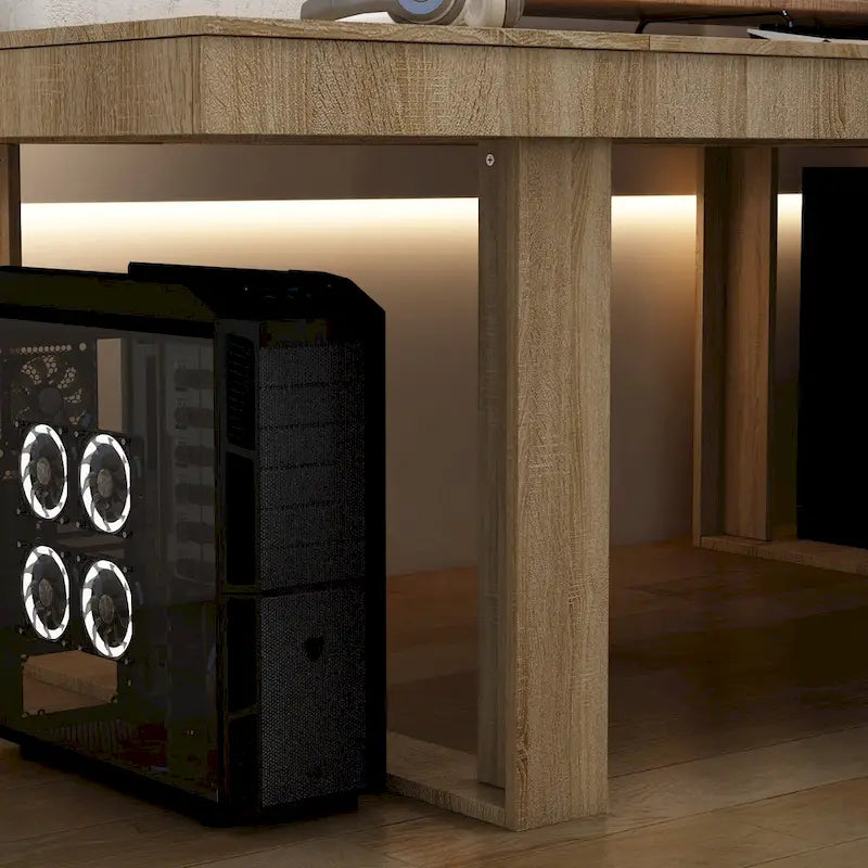 Grande table de conférence en chêne/noir avec piétement en bois – Jusqu'à 8 places assises