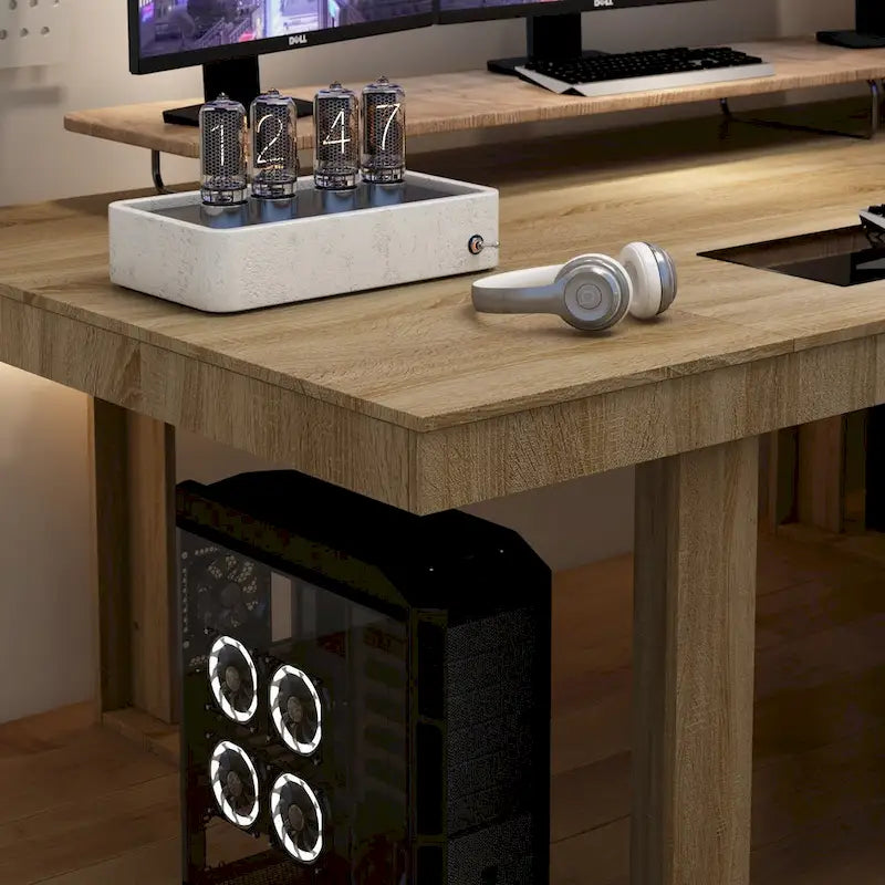 Grande table de conférence en chêne/noir avec piétement en bois – Jusqu'à 8 places assises