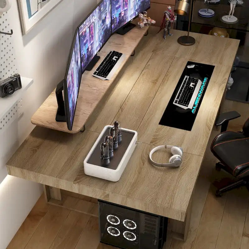 Grande table de conférence en chêne/noir avec piétement en bois – Jusqu'à 8 places assises