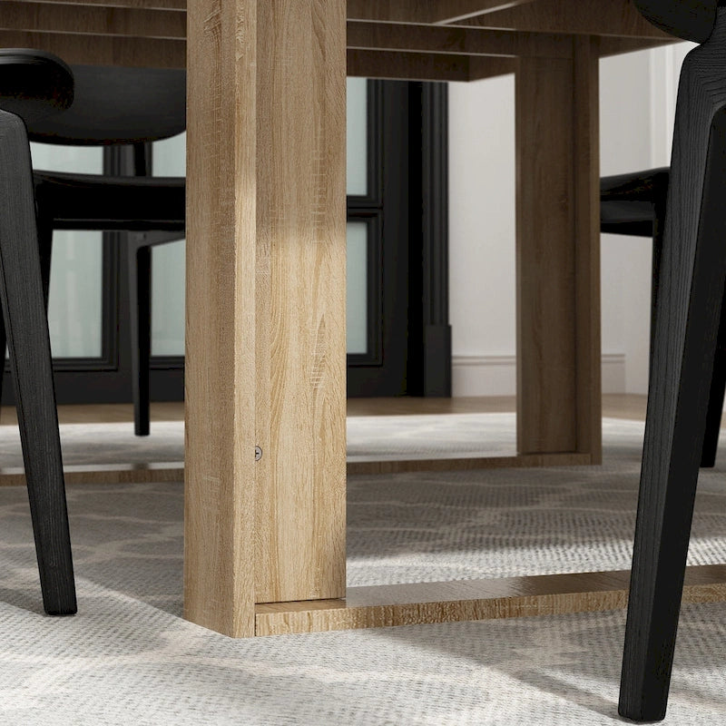 Grande table de conférence en chêne/noir avec piétement en bois – Jusqu'à 8 places assises