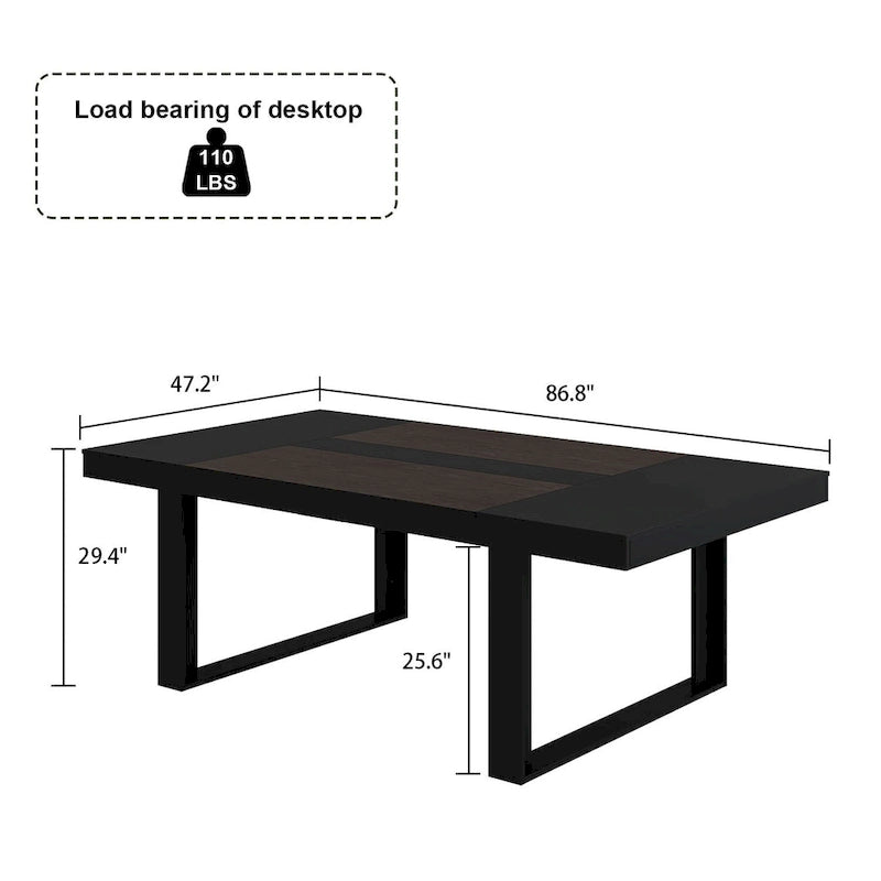 Grande table de conférence en chêne/noir avec piétement en bois – Jusqu'à 8 places assises