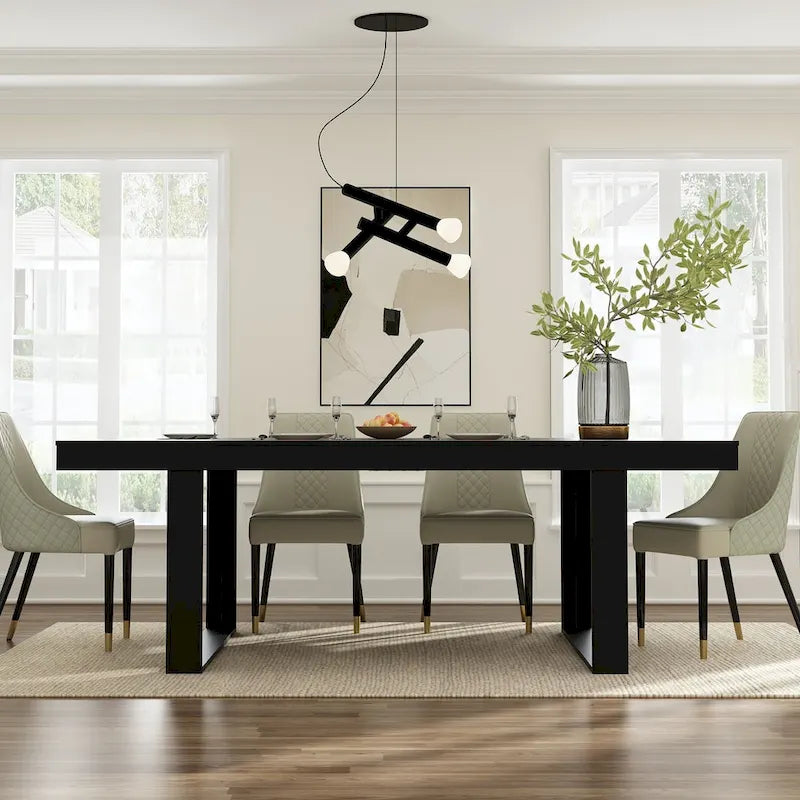 Grande table de conférence en chêne/noir avec piétement en bois – Jusqu'à 8 places assises