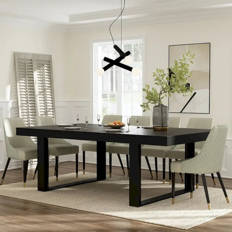 Grande table de conférence en chêne/noir avec piétement en bois – Jusqu'à 8 places assises