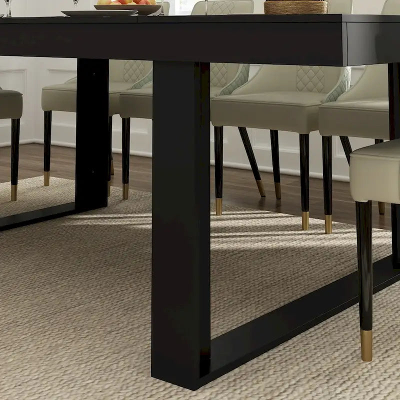 Grande table de conférence en chêne/noir avec piétement en bois – Jusqu'à 8 places assises