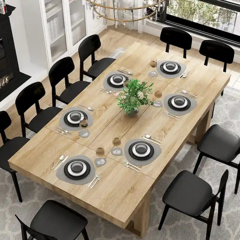 Grande table de conférence en chêne/noir avec piétement en bois – Jusqu'à 8 places assises