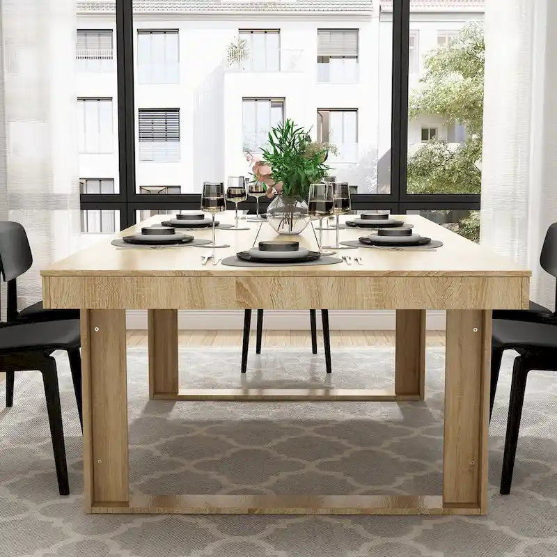 Grande table de conférence en chêne/noir avec piétement en bois – Jusqu'à 8 places assises
